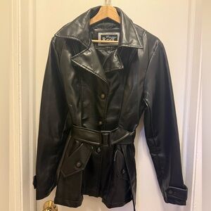 Black Leather Jacket with Belt